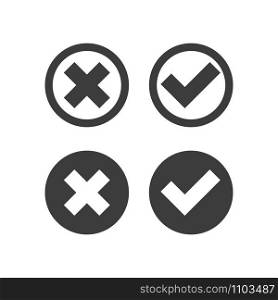check mark cross icons on white background, vector. check mark cross icons on white background