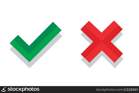 Check mark. green check mark and red cross icon