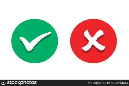 Check mark. green check mark and red cross icon