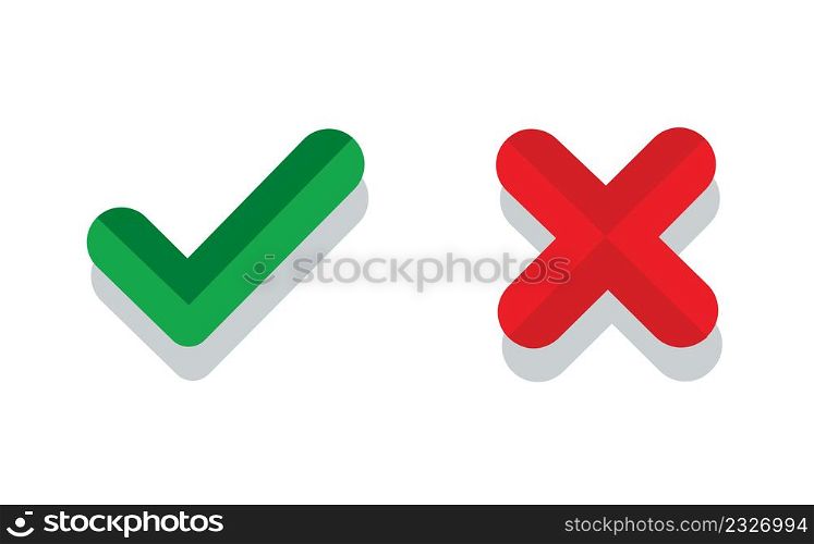 Check mark. green check mark and red cross icon
