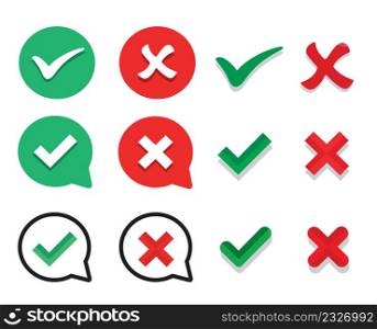 Check mark. green check mark and red cross icon set