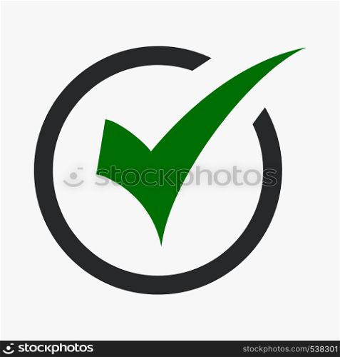 Check mark icon in simple style on a white background. Check mark icon, simple style