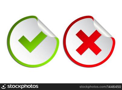 Check mark icon set. Gree Tick and red cross flat simbol. Check ok, YES or no, X marks for vote, decision, web. vector illustration es10. Check mark icon set. Gree Tick and red cross flat simbol. Check ok, YES or no, X marks for vote, decision, web. vector