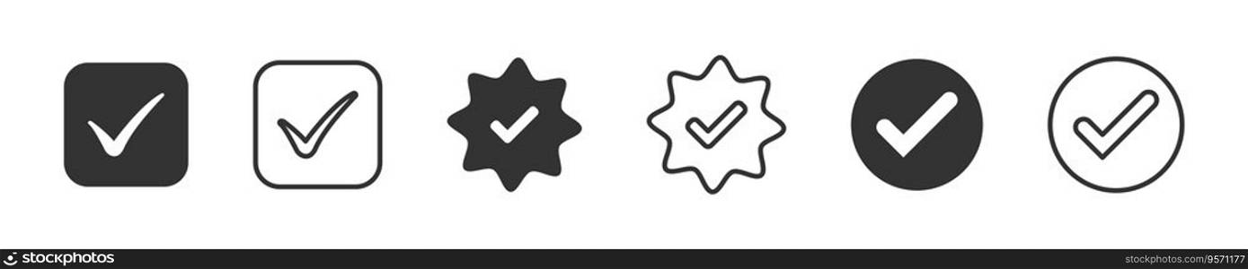 Check mark icon. Tick symbol set. Checkmark icons. 