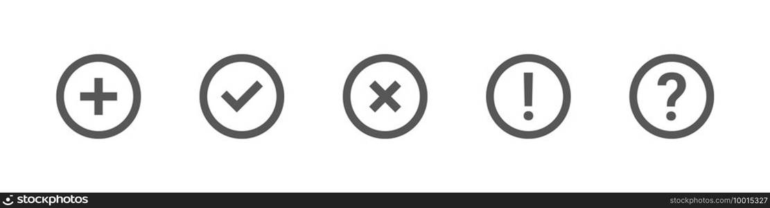 Check mark icons, flat round buttons set. Modern check mark icons. Vector illustration