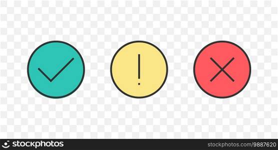 Check mark icons. Flat style icons. Yes and No symbols. Trendy style. Vector illustration