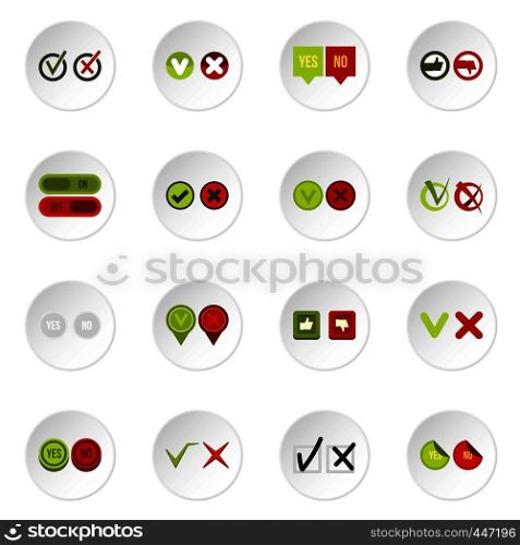 Check mark icons set in flat style. Yes and No set collection vector icons set illustration. Check mark icons set, flat style