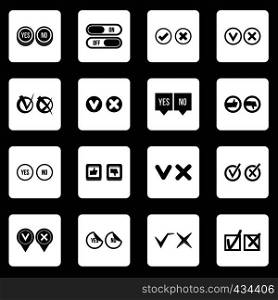 Check mark icons set in white squares on black background simple style vector illustration. Check mark icons set squares vector