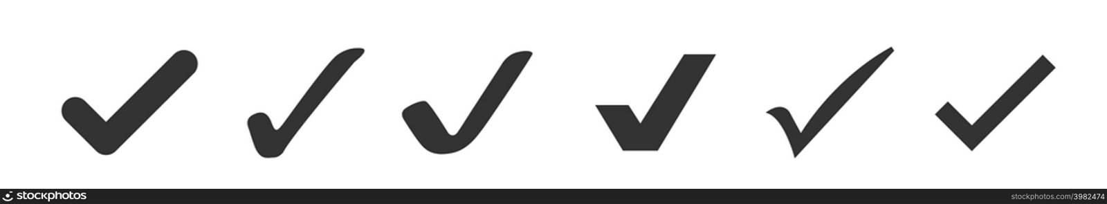 Check mark icons set isolated on white background. Vector illustration. Check mark icons set isolated on white background.