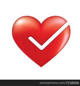 check mark in heart, vector illustration isolated on white