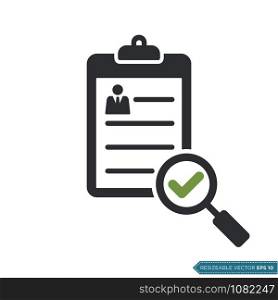 Check Mark Magnifying Glass Employee Profile Clipboard Icon Vector Template Illustration Design
