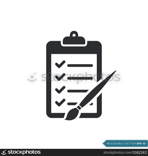 Check Mark Paintbrush Sign Clipboard Icon Vector Template Illustration Design