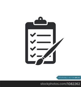 Check Mark Paintbrush Sign Clipboard Icon Vector Template Illustration Design