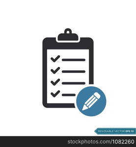 Check Mark Pencil Sign Clipboard Icon Vector Template Illustration Design