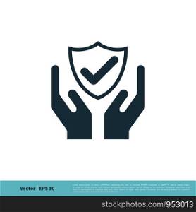 Check Mark Shield and Hand Icon Vector Logo Template Illustration Design. Vector EPS 10.