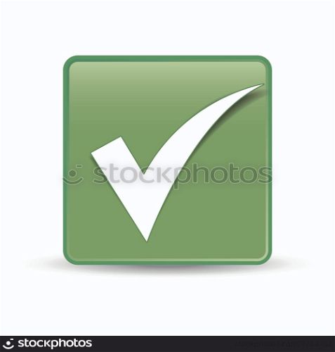 Check mark symbol and icon on green button for approved design concept and web graphic on white background.