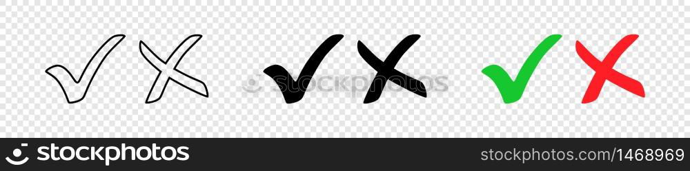 Check mark symbol. Check mark flat icons. Check mark with cross. Vector ...