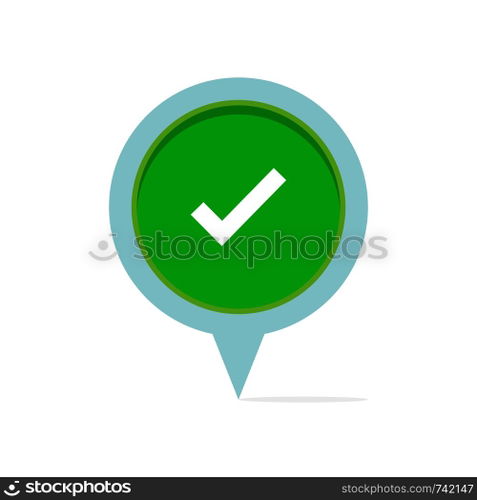 Check mark with map pointer on blank background