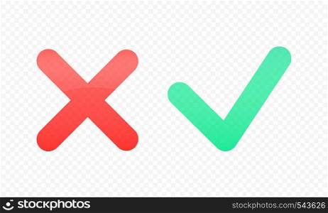 Check mark - wrong and right glossy signs. Vector design elements.