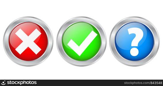 Check Marks & Information Silver Buttons Icons, stock vector illustration