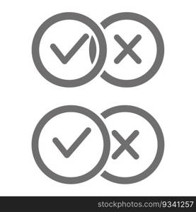 Check marks line icon. Tick and cross checkmarks, approved, rejected, correct, incorrect symbol. Vector illustration. stock image. EPS 10.. Check marks line icon. Tick and cross checkmarks, approved, rejected, correct, incorrect symbol. Vector illustration. stock image.