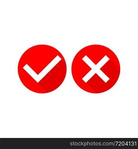 Check marks or tick, cross checkmarks flat icon set in modern red design concept on isolated white background. EPS 10 vector. Check marks or tick, cross checkmarks flat icon set in modern red design concept on isolated white background. EPS 10 vector.