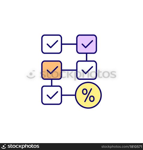 Check marks RGB color icon. Challenge based system. Step by step tasks. Finish tasks to get reward, prize. Move to final benefit. Isolated vector illustration. Simple filled line drawing. Check marks RGB color icon