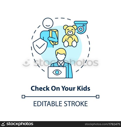 Check on your kids concept icon. Camera security systems. Remote monitoring abstract idea thin line illustration. Children behaviour control. Vector isolated outline color drawing. Editable stroke. Check on your kids concept icon