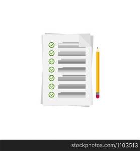 check sheet with pencil in flat style, vector. check sheet with pencil in flat style
