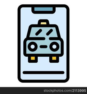 Check smartphone taxi icon. Outline check smartphone taxi vector icon color flat isolated. Check smartphone taxi icon color outline vector