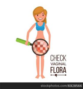 Check Vaginal Flora Vector. Naked Woman With Magnifying Glass. Censored Skin. Body Female Healthcare Venereal Disease Sex Concept. Isolated Flat Cartoon Illustration. Check Vaginal Flora Vector. Naked Woman With Magnifying Glass. Censored Skin. Body Female Healthcare Venereal Disease Sex Concept.