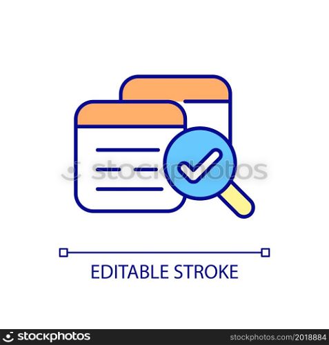 Check website RGB color icon. Computer software and system management. Information technologies monitoring. Isolated vector illustration. Simple filled line drawing. Editable stroke. Check website RGB color icon