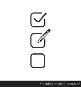 Checkbox icon. Mark with a pencil illustration symbol. Sign choice test vector.
