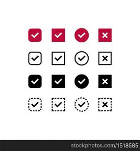 Checkbox, tick check mark icon set. Confirm symbol. Vector on isolated white background. Eps 10. Checkbox, tick check mark icon set. Confirm symbol. Vector on isolated white background. Eps 10.