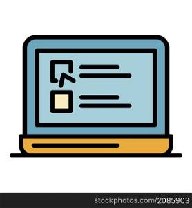 Checkboxes on a laptop icon. Outline checkboxes on a laptop vector icon color flat isolated. Checkboxes on a laptop icon color outline vector