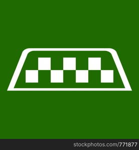 Checker taxi icon white isolated on green background. Vector illustration. Checker taxi icon green