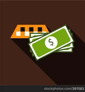 Checker taxi with money icon. Flat illustration of checker taxi with money vector icon for web. Checker taxi with money icon, flat style