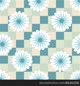 Checkerboard seamless pattern with abstract flowers. Abstract geometric print for fabric, paper, stationery. Retro vector illustration for decor and design.