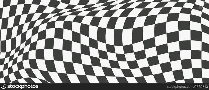 Checkerboard wavy pattern. Abstract chess square print. Black and white psychedelic optical illusion. Warped flag with geometric graphic. Y2k design for banner.. Checkerboard wavy pattern. Abstract chess square print. Black and white psychedelic optical illusion. Warped flag with geometric graphic. Y2k design for banner