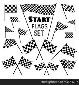 Checkered flag icons isolated on white background. Waving and crossed vector racing flags. Checkered flag icons