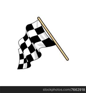 Checkered race flag flat vector illustration. Speed racing competition flag cartoon sticker. Motocross, carting ch&ionship symbol. Start, finish sign. Rally, grand prix isolated design element. Checkered race flag flat vector illustration
