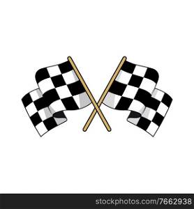 Checkered race flag flat vector illustration. Speed racing competition flag cartoon sticker. Motocross, carting championship symbol. Start, finish sign. Rally, grand prix isolated design element. Checkered race flag flat vector illustration