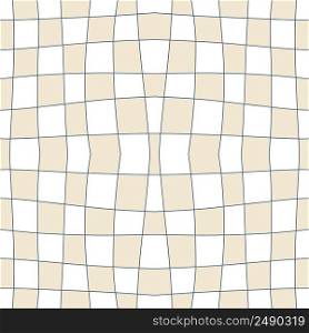 Checkered seam≤ss background with distorted squares. Trippy grid retro checkerboard pattern in 1970s sty≤. Chessboard vector illustration for decor and design.