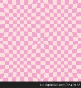 Checkered seamless background with distorted linear squares. Trippy grid checkerboard tile pattern. Chessboard wavy vector illustration for decor and design.