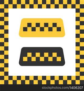 Checkered taxi icon. Isolated cab vehicle symbol. Yellow taxi car service with colored square as background. Vector EPS 10.