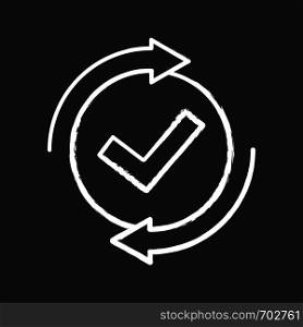 Checking process chalk icon. Successfully checked. Approved. Testing. Checkmark. Check mark with circle arrows. Verification and validation. Isolated vector chalkboard illustration. Checking process chalk icon