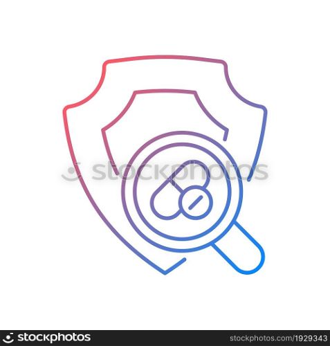 Checking safety of new drugs gradient linear vector icon. Dose response assessment. Acute toxicity tests. Thin line color symbol. Modern style pictogram. Vector isolated outline drawing. Checking safety of new drugs gradient linear vector icon