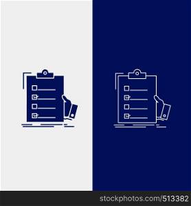 checklist, check, expertise, list, clipboard Line and Glyph web Button in Blue color Vertical Banner for UI and UX, website or mobile application. Vector EPS10 Abstract Template background