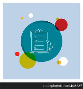checklist, check, expertise, list, clipboard White Line Icon colorful Circle Background. Vector EPS10 Abstract Template background
