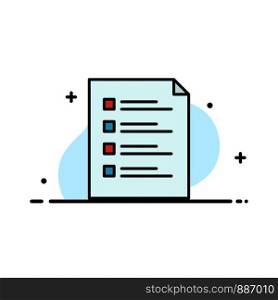 Checklist, Check, File, List, Page, Task, Testing Business Flat Line Filled Icon Vector Banner Template